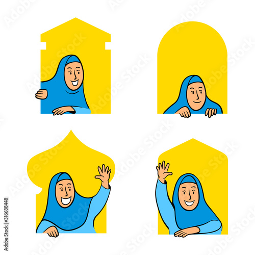Female Moslem Comic Cartoon Character Peeping In The Mosque Window