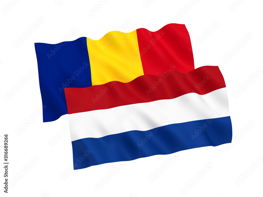 Flags of Netherlands and Romania on a white background Flags of Netherlands and Romania on a white background
