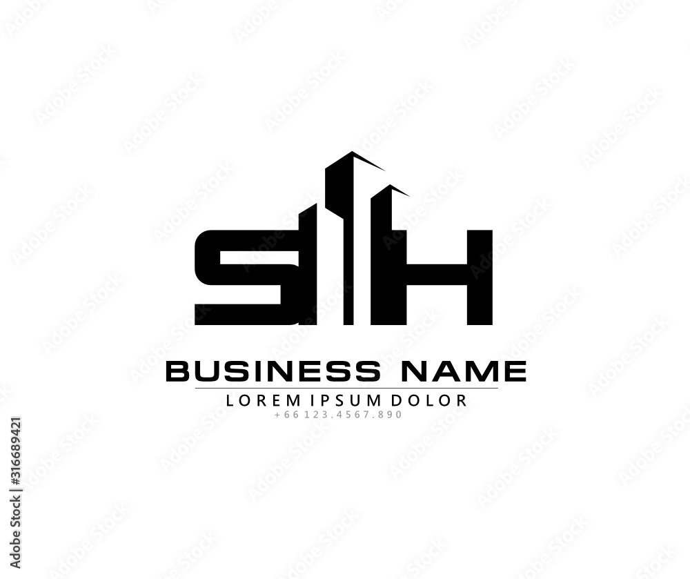S H SH Initial building logo concept