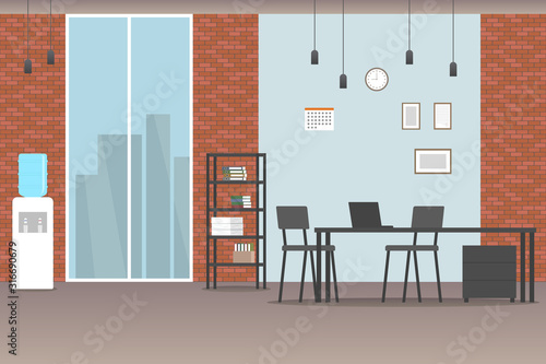 Empty office room with brickwork. Vector.