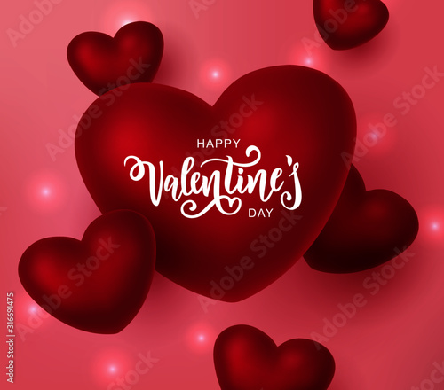 Happy Valentine's day text, hand lettering typography poster. Vector illustration. Romantic quote postcard, card, invitation, banner template. 