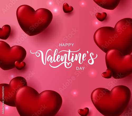 Happy Valentine's day text, hand lettering typography poster. Vector illustration. Romantic quote postcard, card, invitation, banner template. 