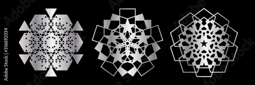 Abstract geometric ornamental mandala set. Template for printing, laser cutting stencil, engraving. Vector illustration..