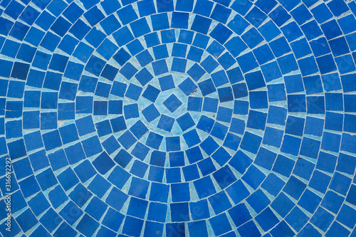 Blue Mosaic Square Tiles Decor Circle Designed Background