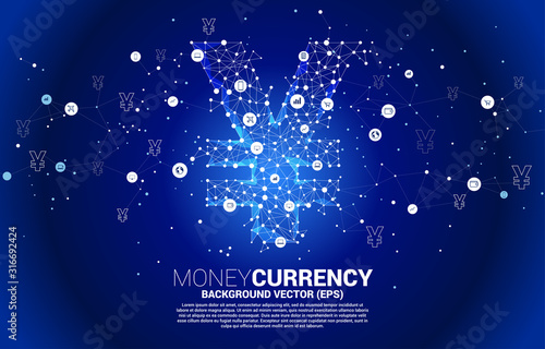 Vector money Chinese yuan and Japanese yen currency icon from Polygon dot connect line and icon. Concept for china and japan financial network connection.