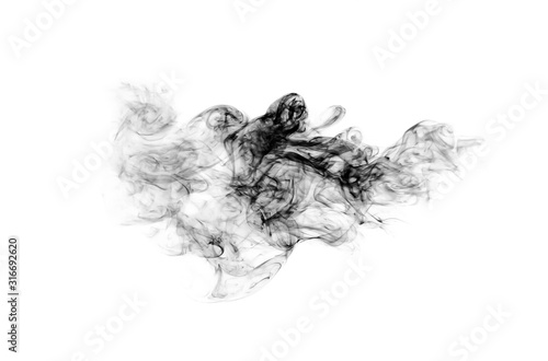 abstract grey smoke cloud isolated on white background black and white photography