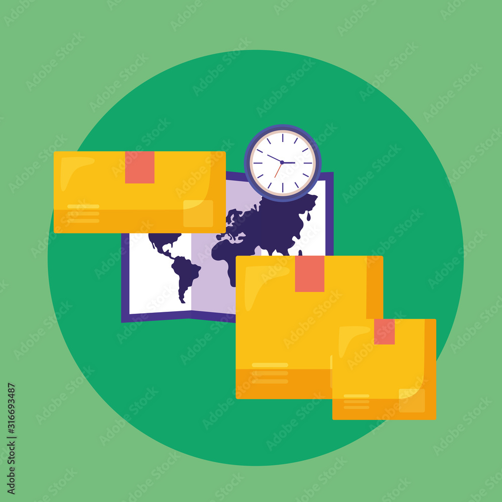 logistic delivery service with paper map and boxes logistic delivery service with paper map and boxes