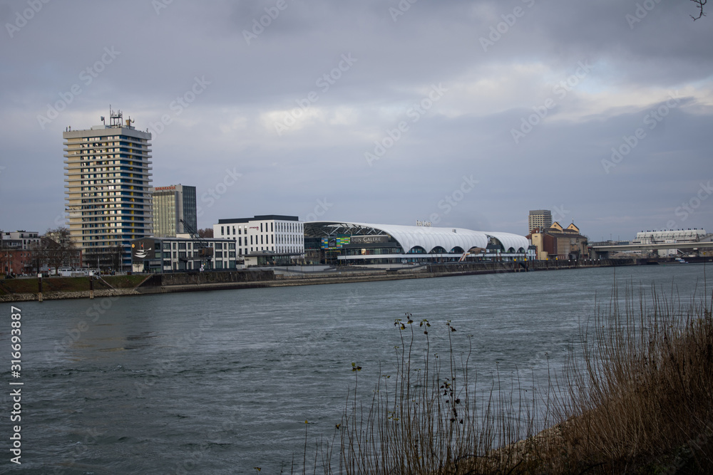 Riverside city shot on a cloudy sky