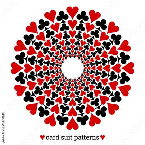 Gambling card suit poker pattern made with hearts and clubs