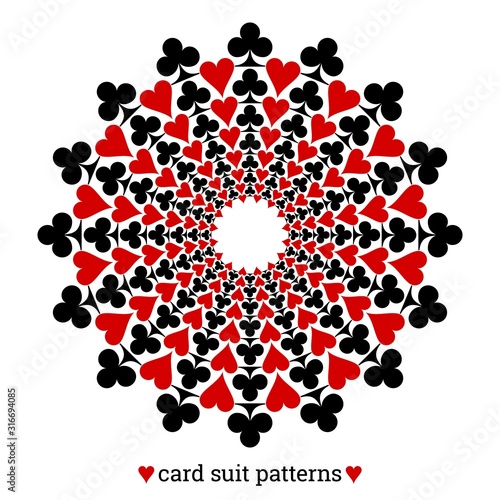 Gambling card suit poker pattern made with clubs and hearts