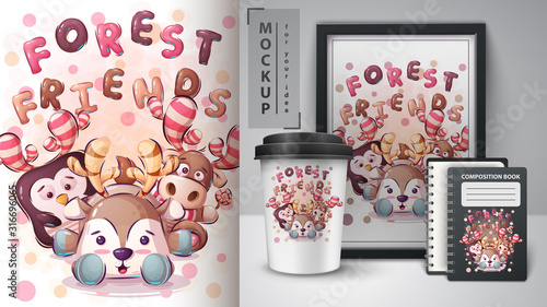 Forest friends poster and merchandising