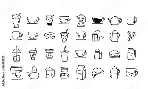 set of coffee shop hand drawn vector illustration