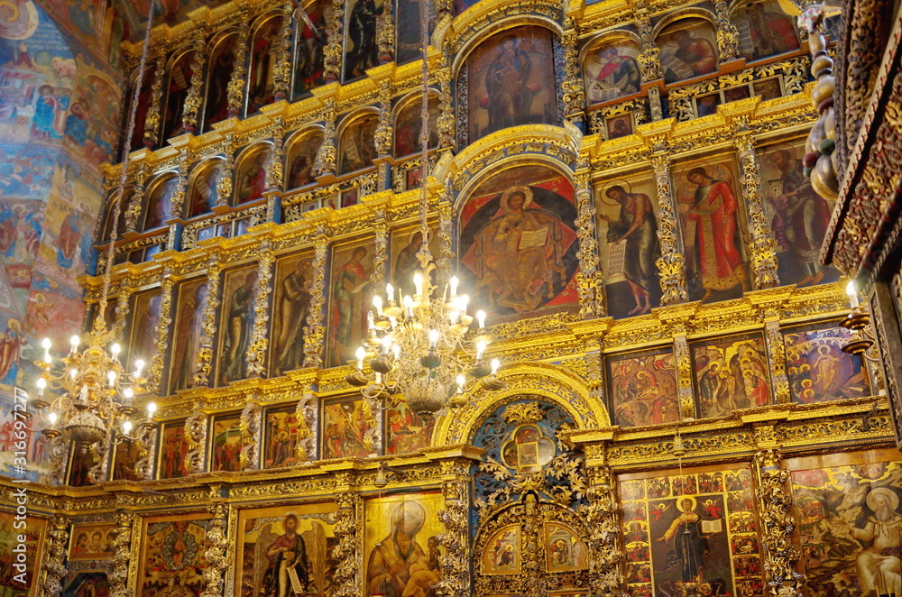Fototapeta premium Yaroslavl, Russia - July 25, 2019: Iconostasis of the temple of Elijah the Prophet