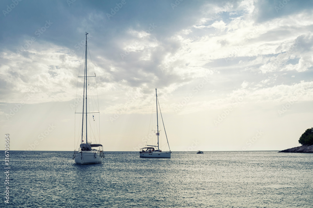 luxury  big white sailing yacht in Mediterranean sea, Croatia.