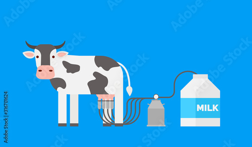 cow and milking machine vector illustration