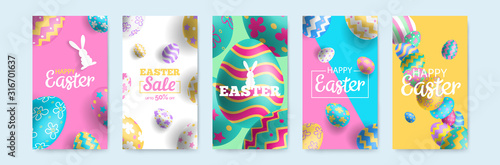 Canvas Print happy easter vertical banners set for social media mobile app stories design