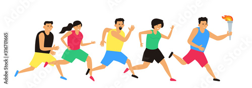 running asian people with torch sport games concept