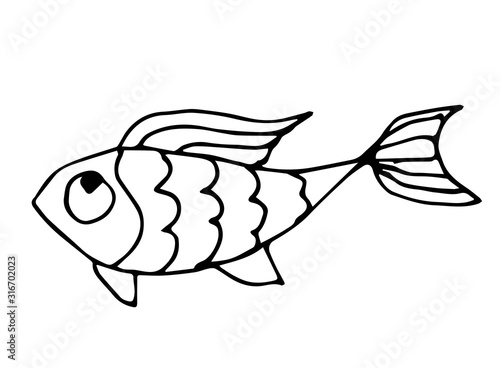 Canvas Print Cute fabulous fish with outlined for coloring book isolated on a white background