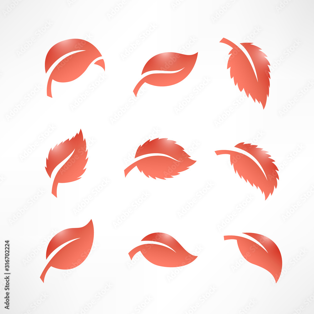 Artistic collection of red leaves set