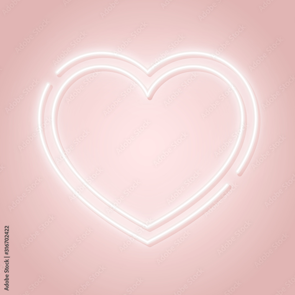 Heart neon sign. Happy Valentine's day pink vector signboard with glowing heart silhouette. Vector illustration.