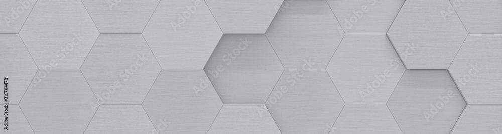 Wide Hexagon Metal Background (Website Head) (3D Illustration) Wide Hexagon Metal Background (Website Head) (3D Illustration)