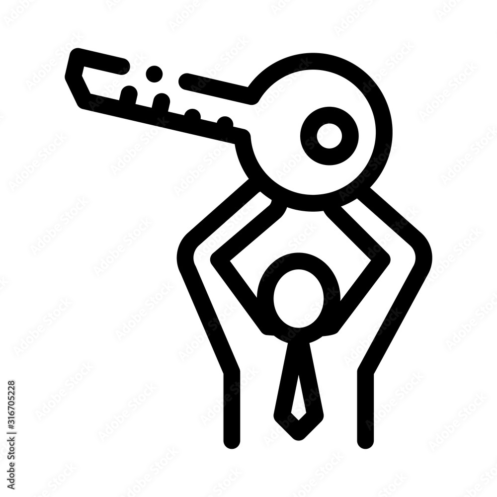 Man Holding Key Icon Vector. Outline Man Holding Key Sign. Isolated Contour Symbol Illustration Man Holding Key Icon Vector. Outline Man Holding Key Sign. Isolated Contour Symbol Illustration
