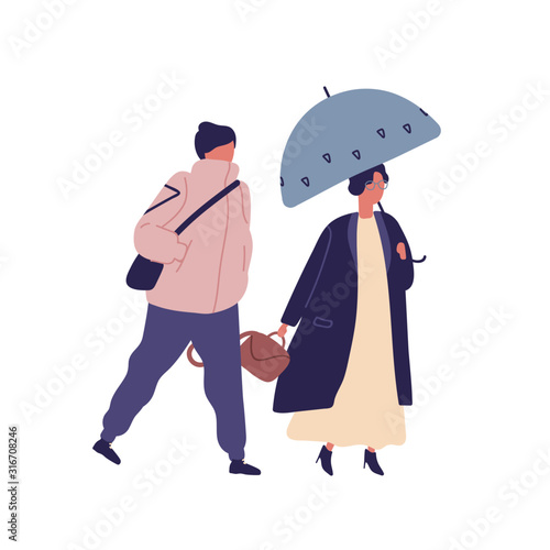 Couple with umbrella flat vector illustration