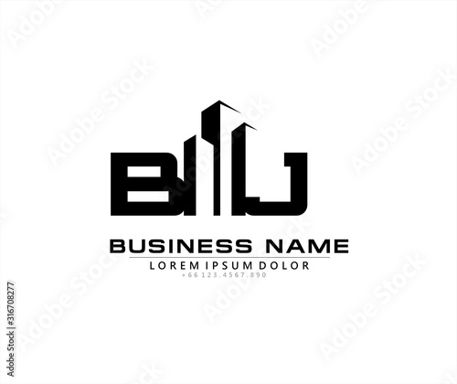 B J BJ Initial building logo concept