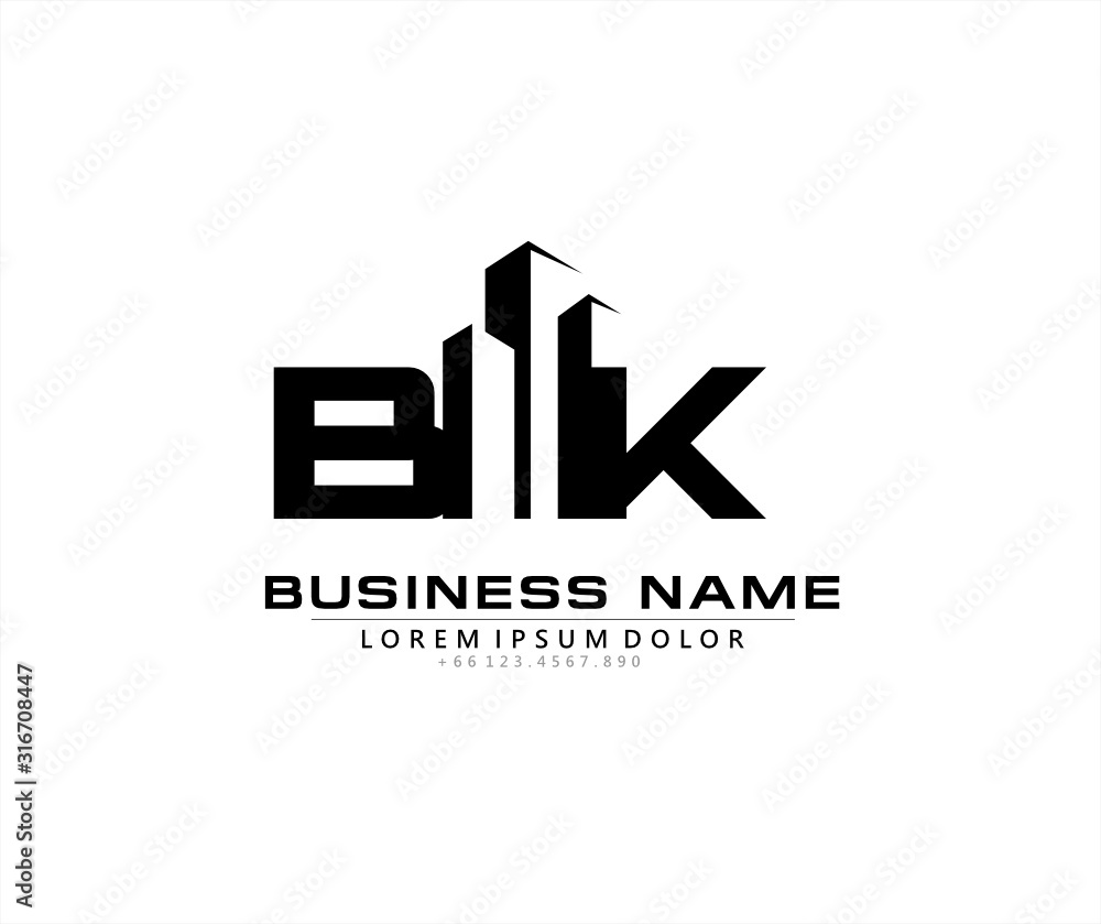 B K BK Initial building logo concept