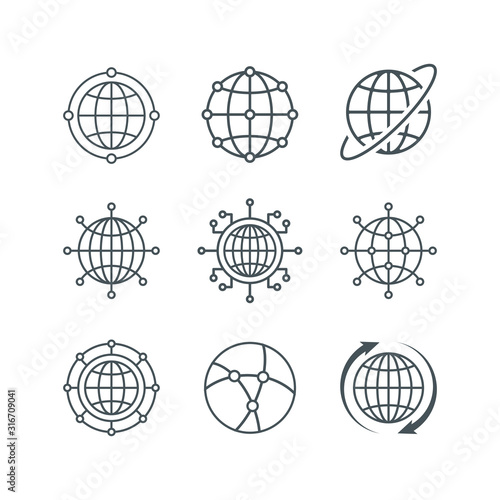 Set of global network icon design isolated on white background. Vector illustration