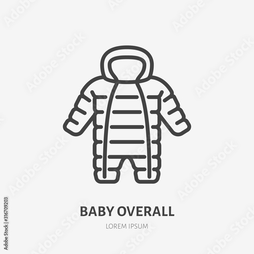 Baby overalls flat line icon. Cold weather coverall vector illustration. Outline sign of kids fashion, clothing store