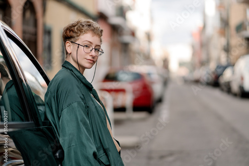 Portrait of a pretty woman in the street