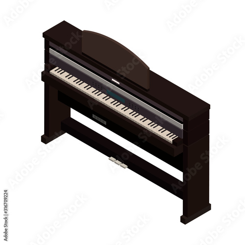 Piano isometry. Musical instrument. Vector illustration isolated on a white background.