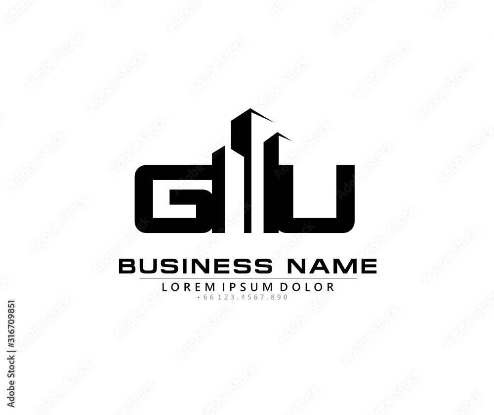 G U GU Initial building logo concept