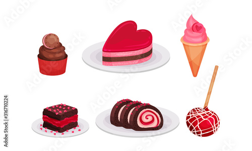 Sweet Cakes and Candies for Love Occasions Vector Set