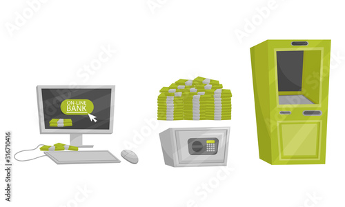 Monetary Objects Vector Set. Money Storage Concept