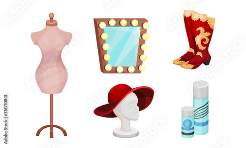 Actress and Actor Dressing or Makeup Room Attributes Vector Set