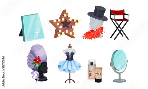 Actress and Actor Dressing or Makeup Room Attributes Vector Set
