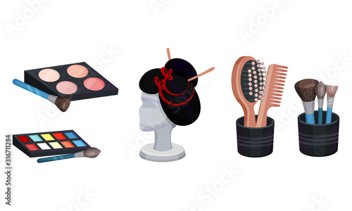 Actress Dressing or Makeup Room Attributes Vector Set
