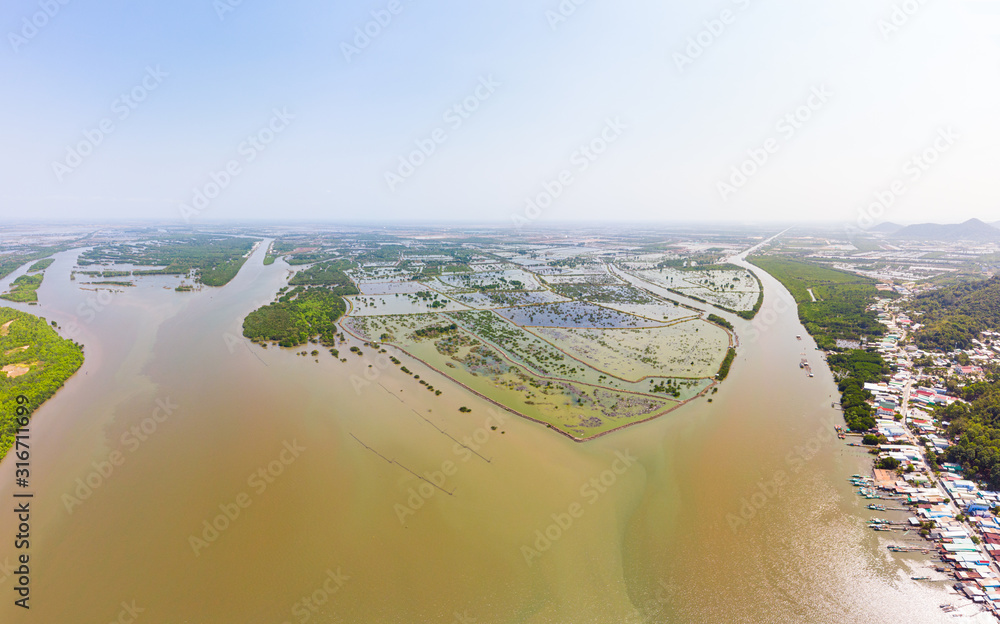 Ταπετσαρία Aerial view of Mekong River delta region in Ha Tien, Vietnam, scenic river branc