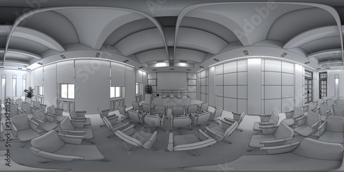 Photography spherical panoramic render of the store, interior visualization, 3D illustration