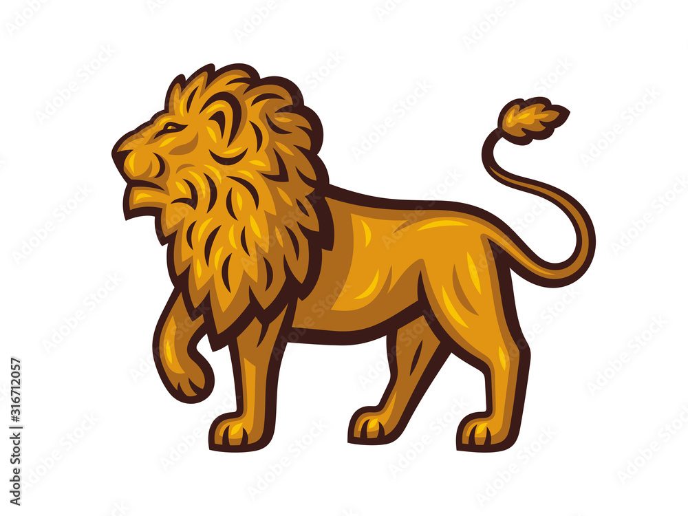 Obraz premium Vector illustration of a lion. Golden lion in full growth.
