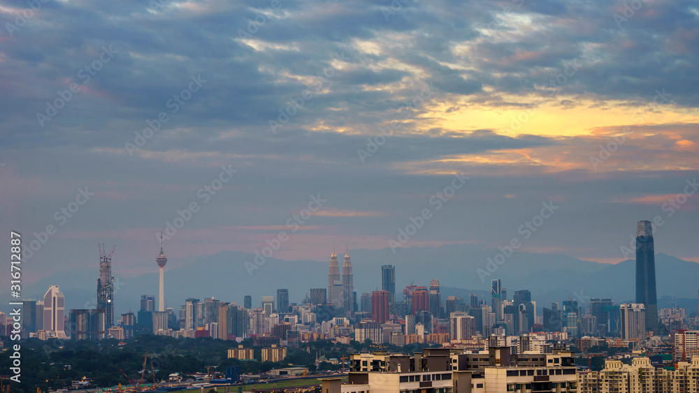 Panorama view of Kuala Lumpur city in the evening.