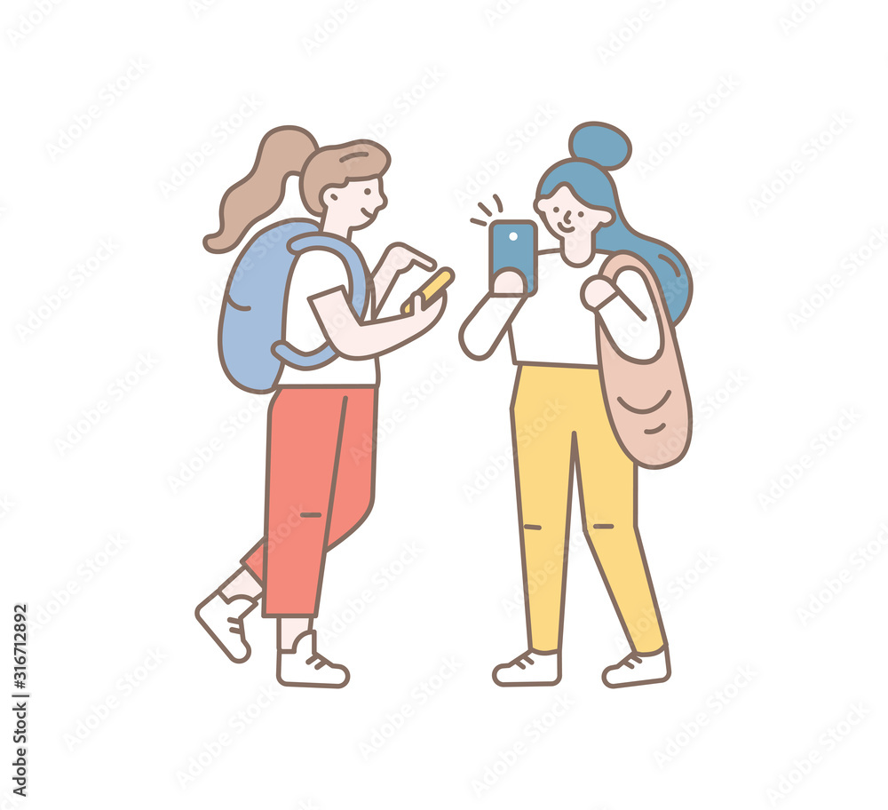 girls with phone line vector girls with phone line vector