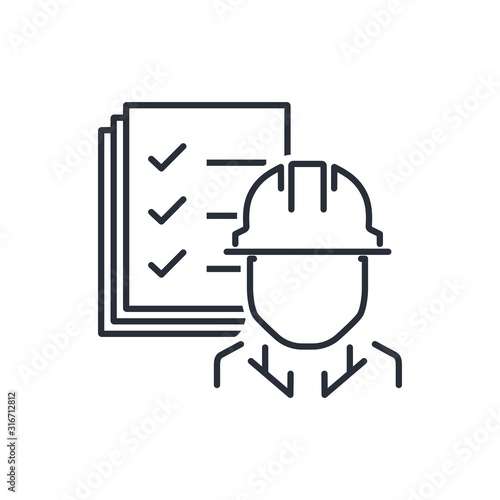 Icon engineer and documents. Technical checklist. Vector linear icon on a white background.