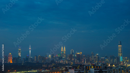 Kuala Lumpur blue hour panorama view. 