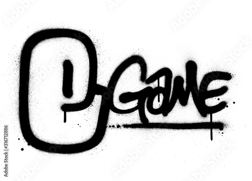 graffiti e game text sprayed in black over white