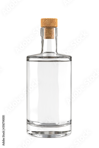Unfull Bottle for Gin, Liquor, Tincture, Absinthe, Vodka or other Drinks Isolated on White Background. Realistic 3D Render.