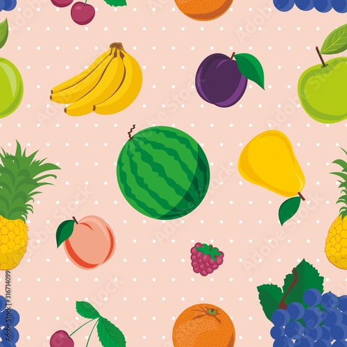 Fototapeta Naklejka Na Ścianę i Meble -  Vector illustration seamless pattern  background of fruits