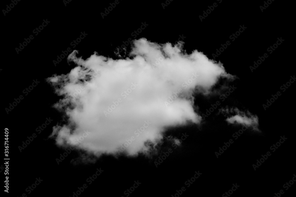 single of white cloud isolated on black background single of white cloud isolated on black background